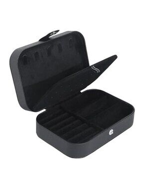 Travel Jewelry Box Organizer Black Faux Leather Necklace Ring Earring Storage